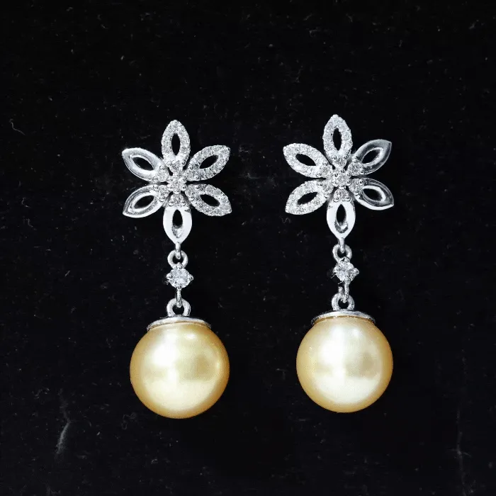 11.50 CT Diamond Floral Earrings with South Sea Pearl Drop