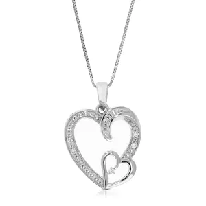 1/20 cttw Lab Grown Diamond Heart Pendant Necklace .925 Sterling Silver 2/3 Inch with 18 Inch Chain, Size 3/4 Inch