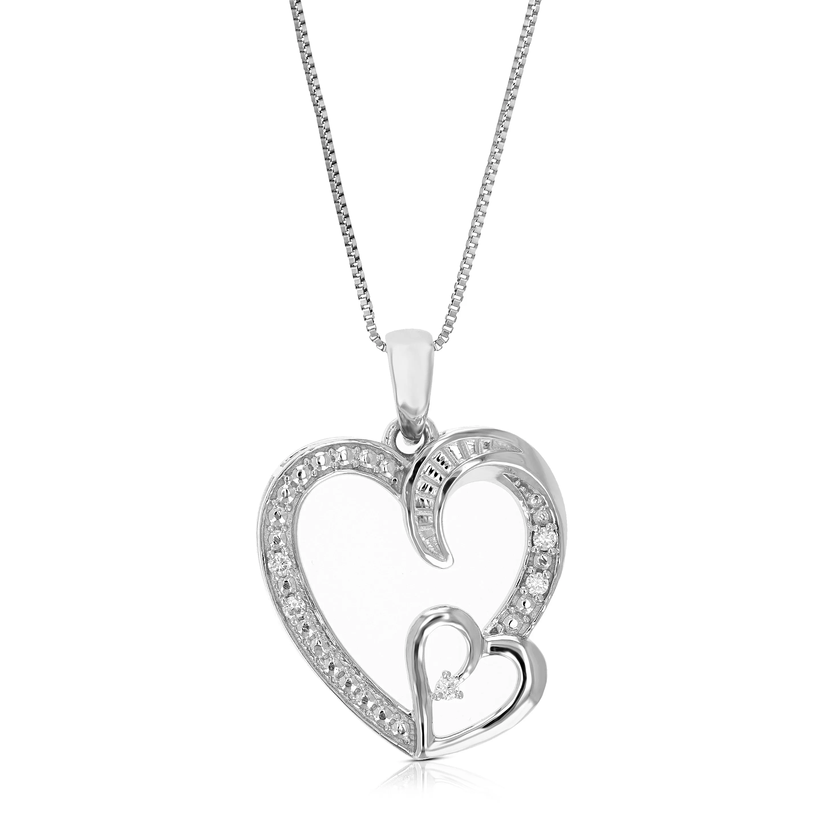 1/20 cttw Lab Grown Diamond Heart Pendant Necklace .925 Sterling Silver 2/3 Inch with 18 Inch Chain, Size 3/4 Inch