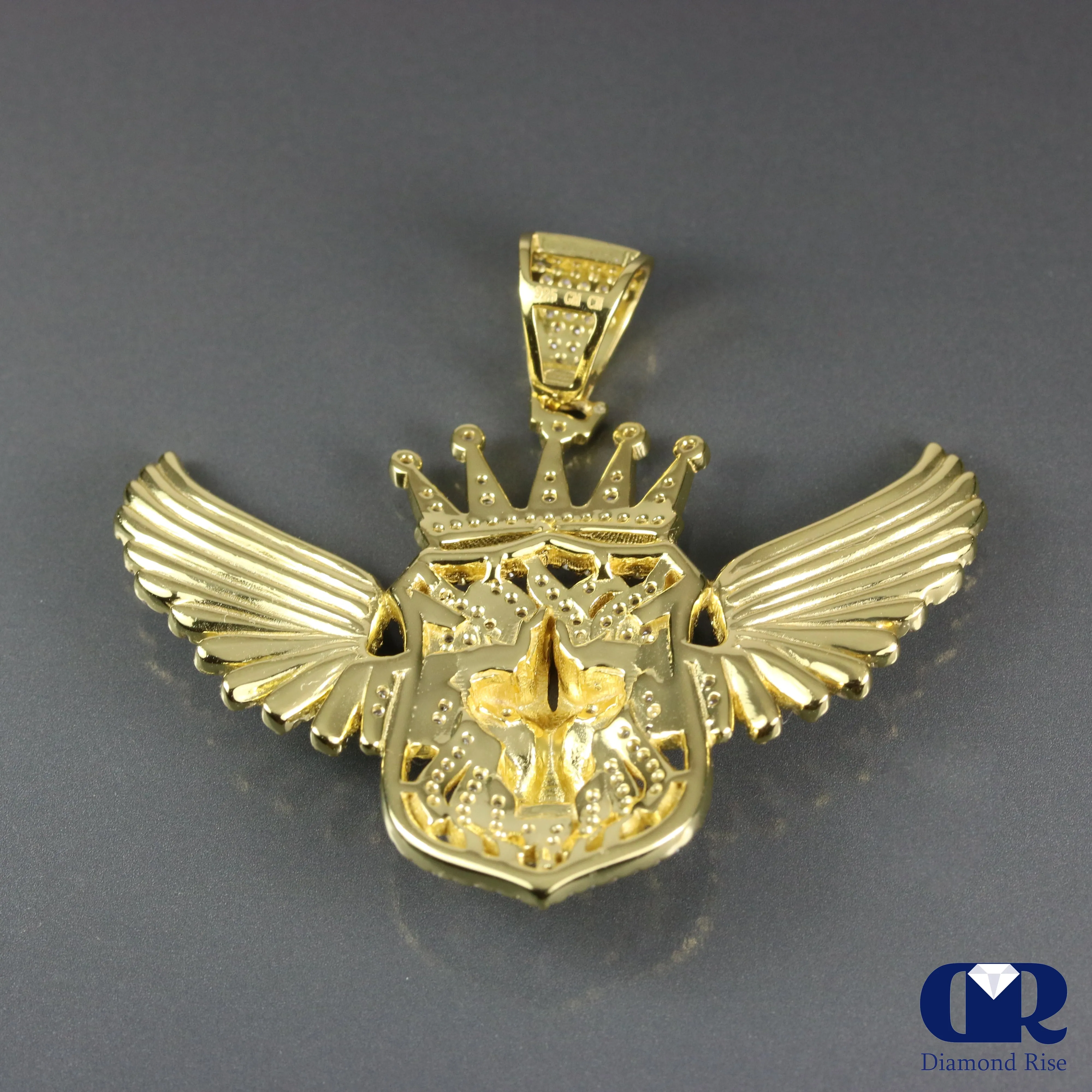 14K Gold Diamond Lion Head Pendant With Wings