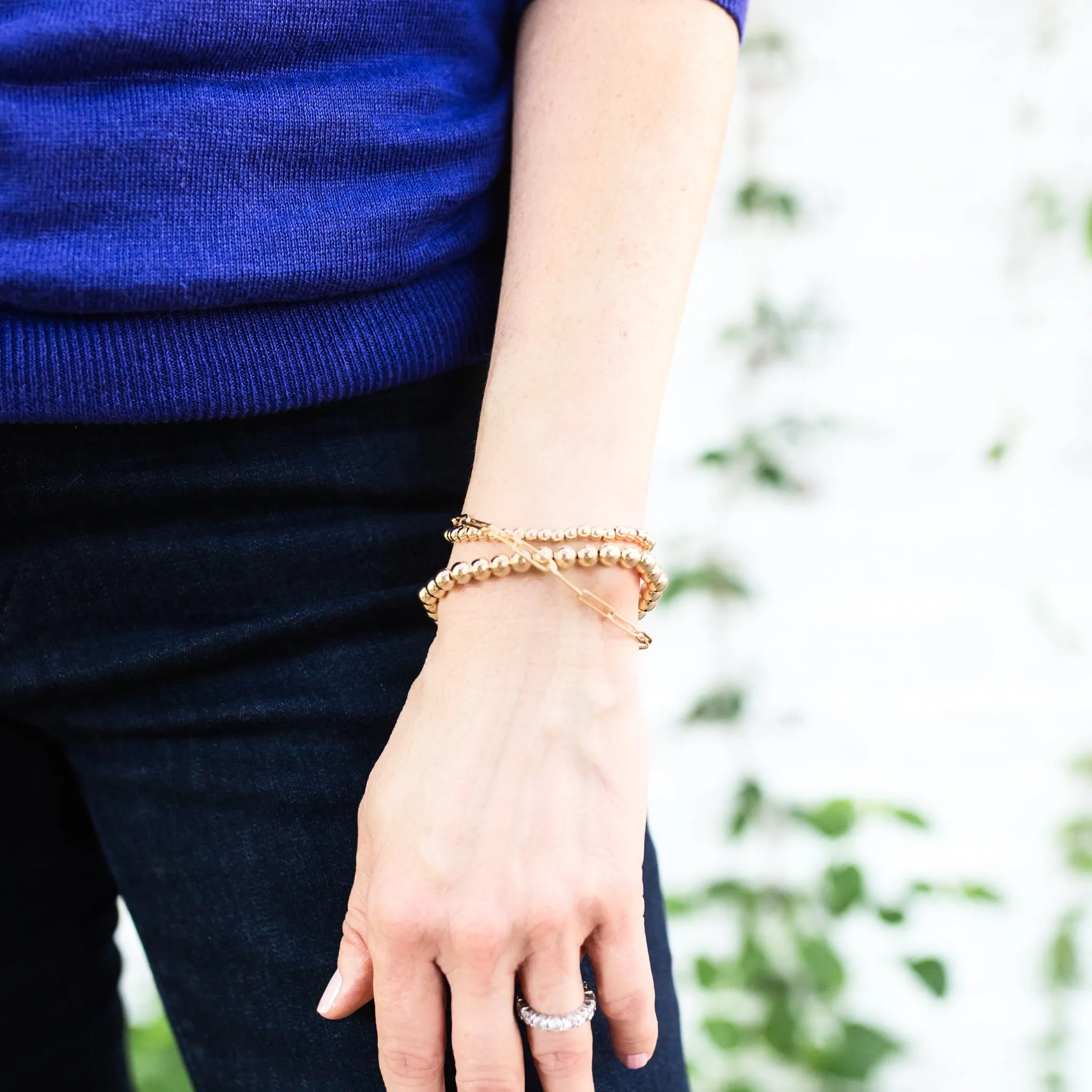 14k Gold Filled Paper Clip & Beaded Bracelet Set