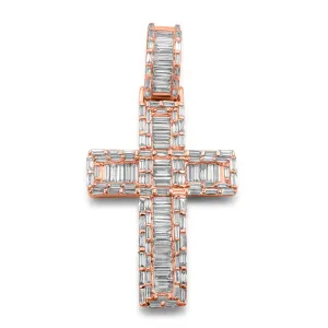 14K Rose Gold Baguette Cross Diamond Pendant 1.30 CTW