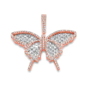 14K Rose Gold Butterfly Diamond Pendant 1.26 ctw