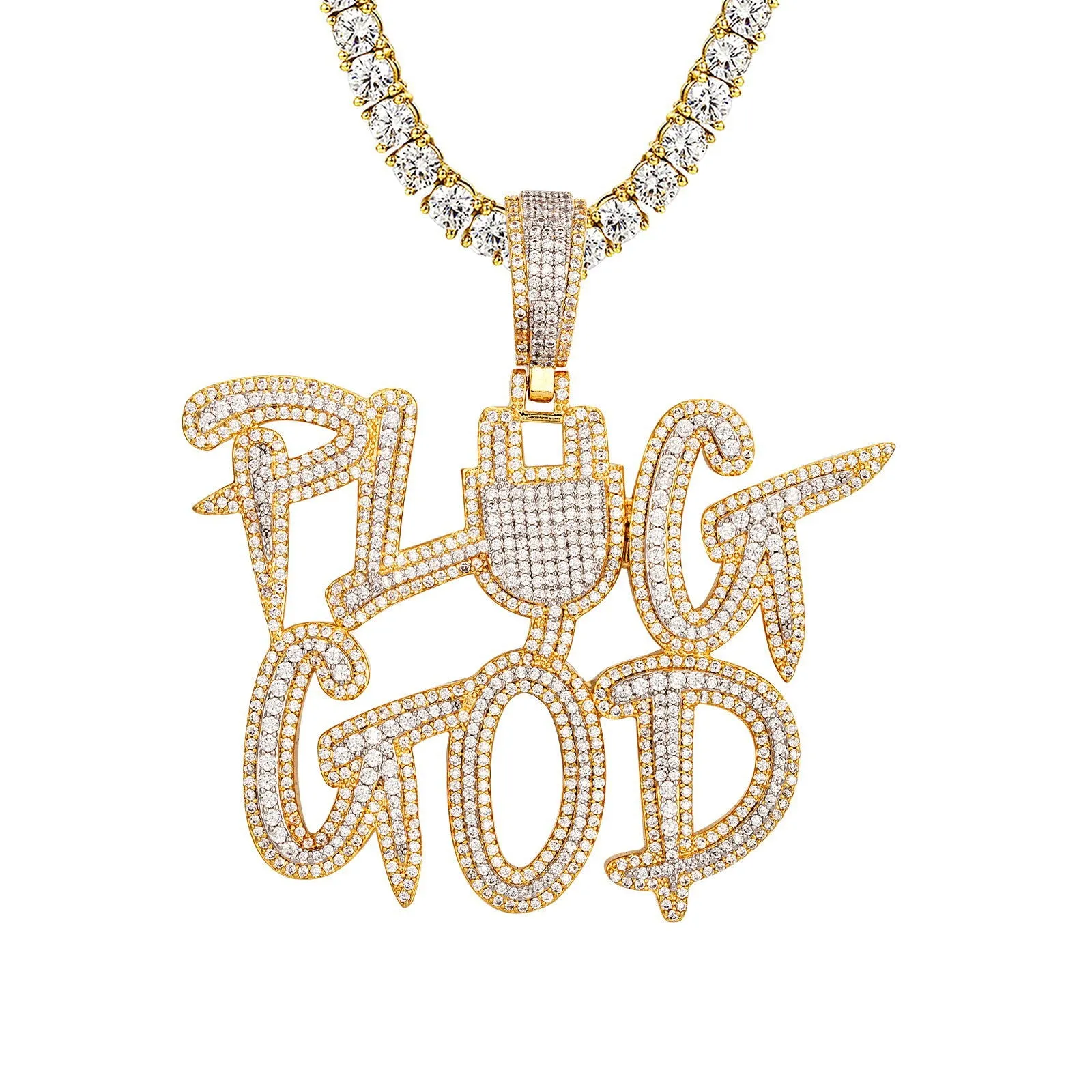 14K Yellow Gold Tone Double Layer Plug God Custom Pendant