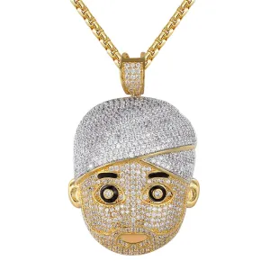 14K Yellow Gold Tone Turban Man Face Emoji Icy Custom Pendant