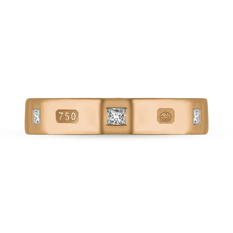 18ct Rose Gold 0.18ct Diamond Queen's Jubilee Hallmark Princess Cut 4mm Ring