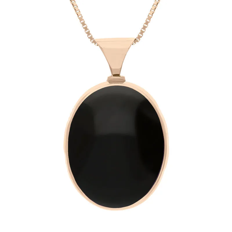 18ct Rose Gold Blue John Whitby Jet Queens Jubilee Hallmark Double Sided Oval Necklace