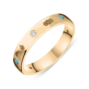 18ct Rose Gold Turquoise 0.08ct Diamond Queen's Jubilee Hallmark 4mm Ring