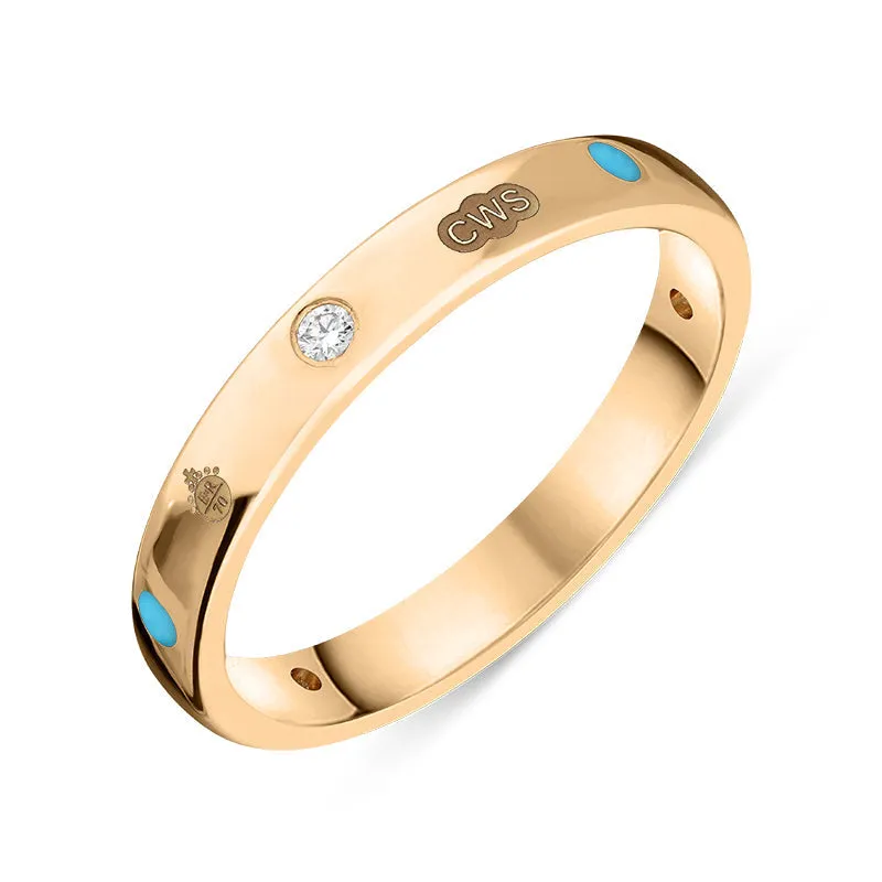 18ct Rose Gold Turquoise 0.09ct Diamond Queen's Jubilee Hallmark 6mm Ring