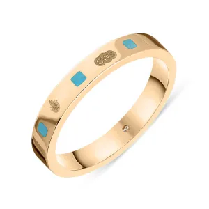 18ct Rose Gold Turquoise Queen's Jubilee Hallmark Princess Cut 3mm Ring