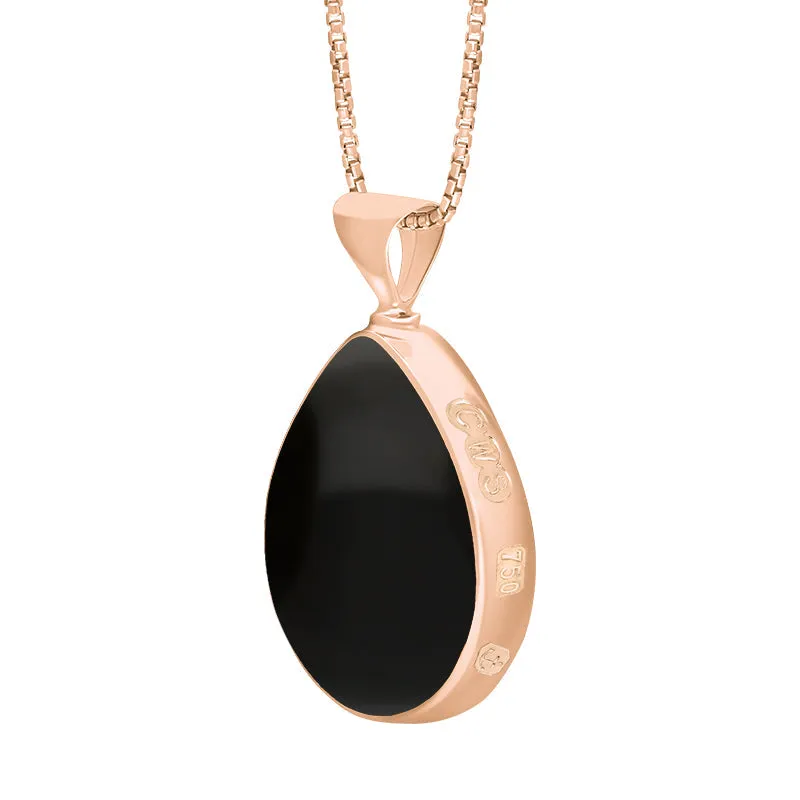 18ct Rose Gold Whitby Jet Mother of Pearl Queens Jubilee Hallmark Double Sided Pear-shaped Necklace