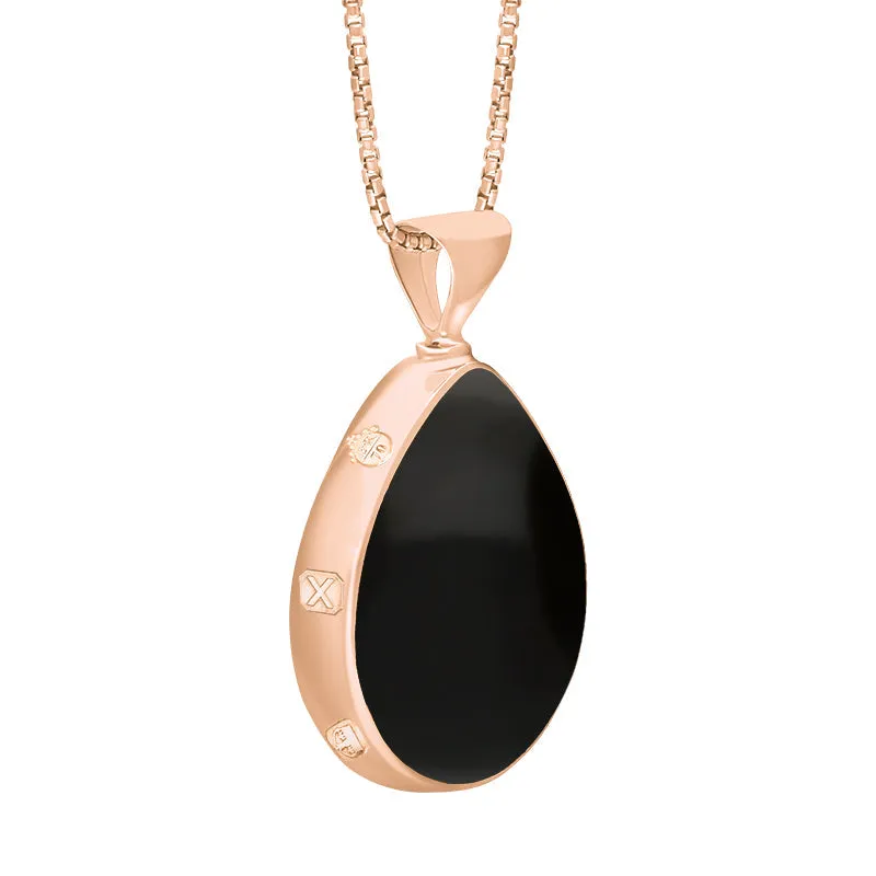 18ct Rose Gold Whitby Jet Mother of Pearl Queens Jubilee Hallmark Double Sided Pear-shaped Necklace