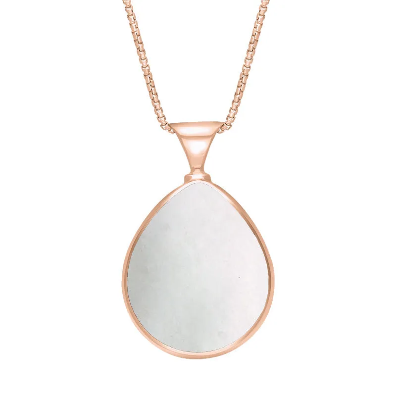 18ct Rose Gold Whitby Jet Mother of Pearl Queens Jubilee Hallmark Double Sided Pear-shaped Necklace