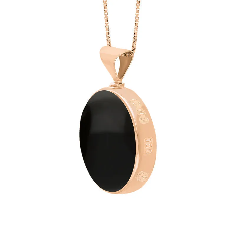 18ct Rose Gold Whitby Jet Mother of Pearl Queens Jubilee Hallmark Double Sided Round Necklace