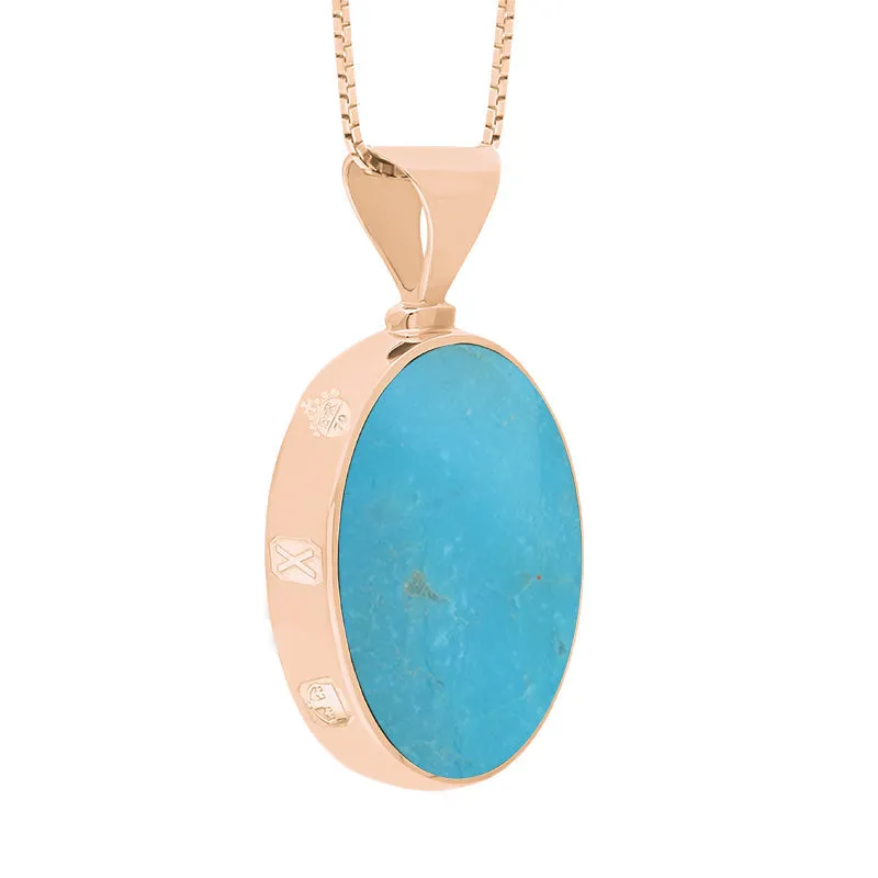 18ct Rose Gold Whitby Jet Turquoise Queens Jubilee Hallmark Double Sided Oval Necklace