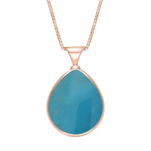 18ct Rose Gold Whitby Jet Turquoise Queens Jubilee Hallmark Double Sided Pear-shaped Necklace