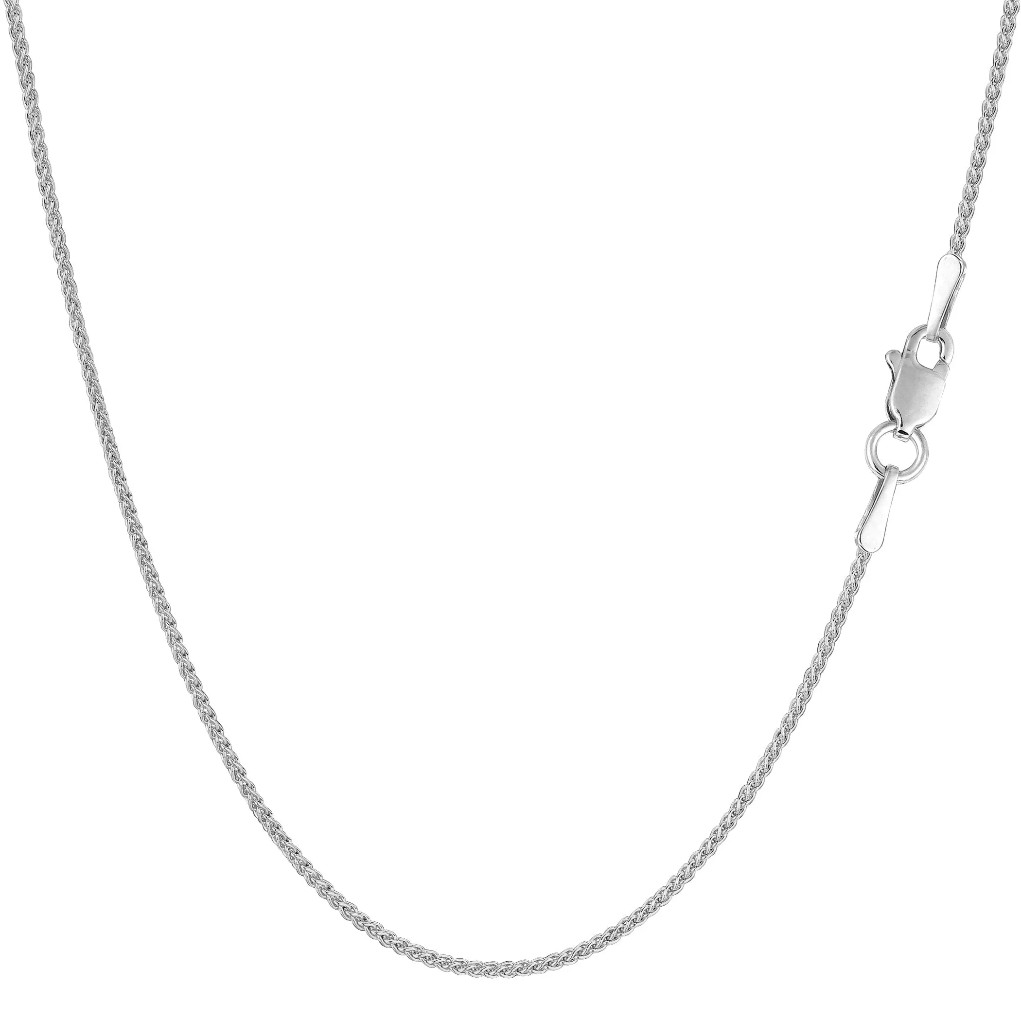 18k White Gold Round Wheat Chain Necklace, 1.1mm