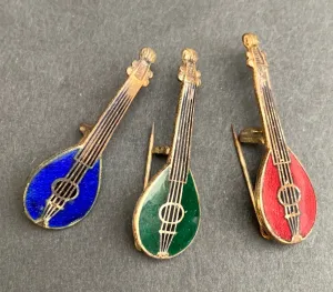 1930s Enamel Banjo/ Mandolin Brooch