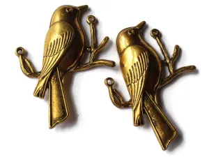 2 Robin Antique Gold Zinc Alloy Pendants