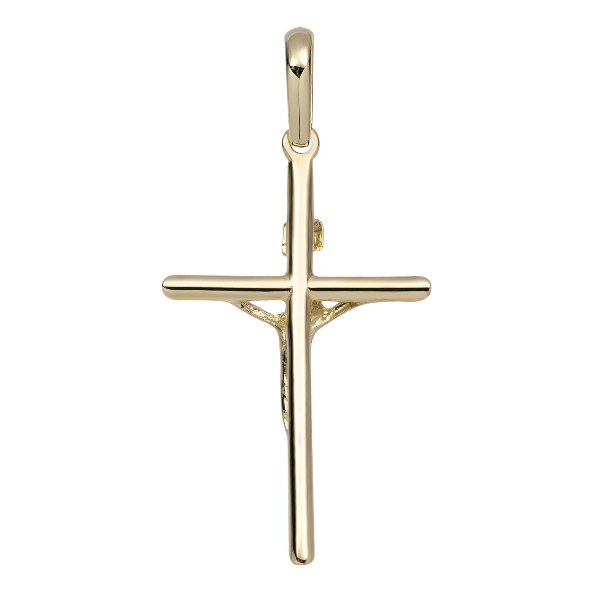 2" Polished INRI Jesus Cross Crucifix Pendant 14K Yellow Gold