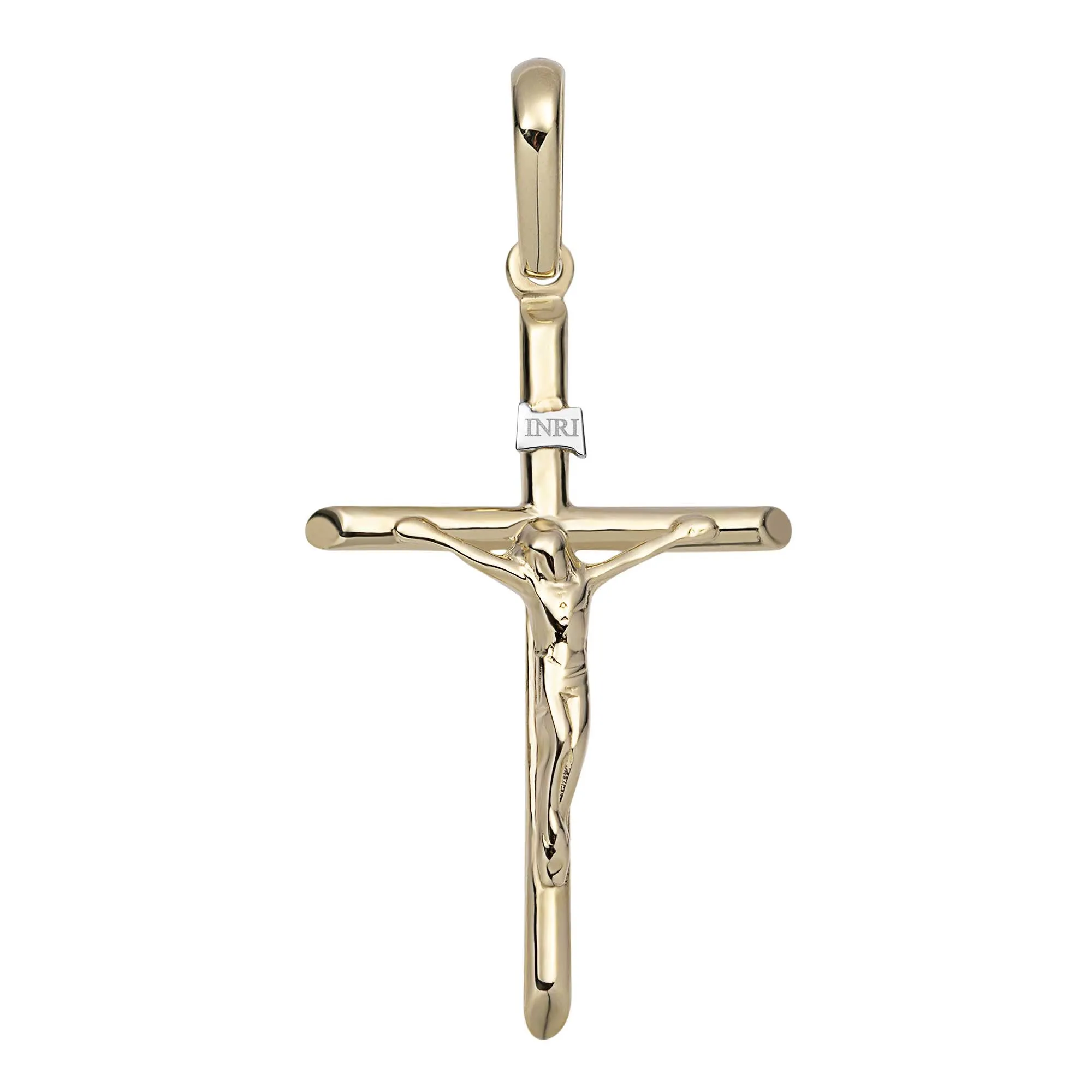 2" Polished INRI Jesus Cross Crucifix Pendant 14K Yellow Gold