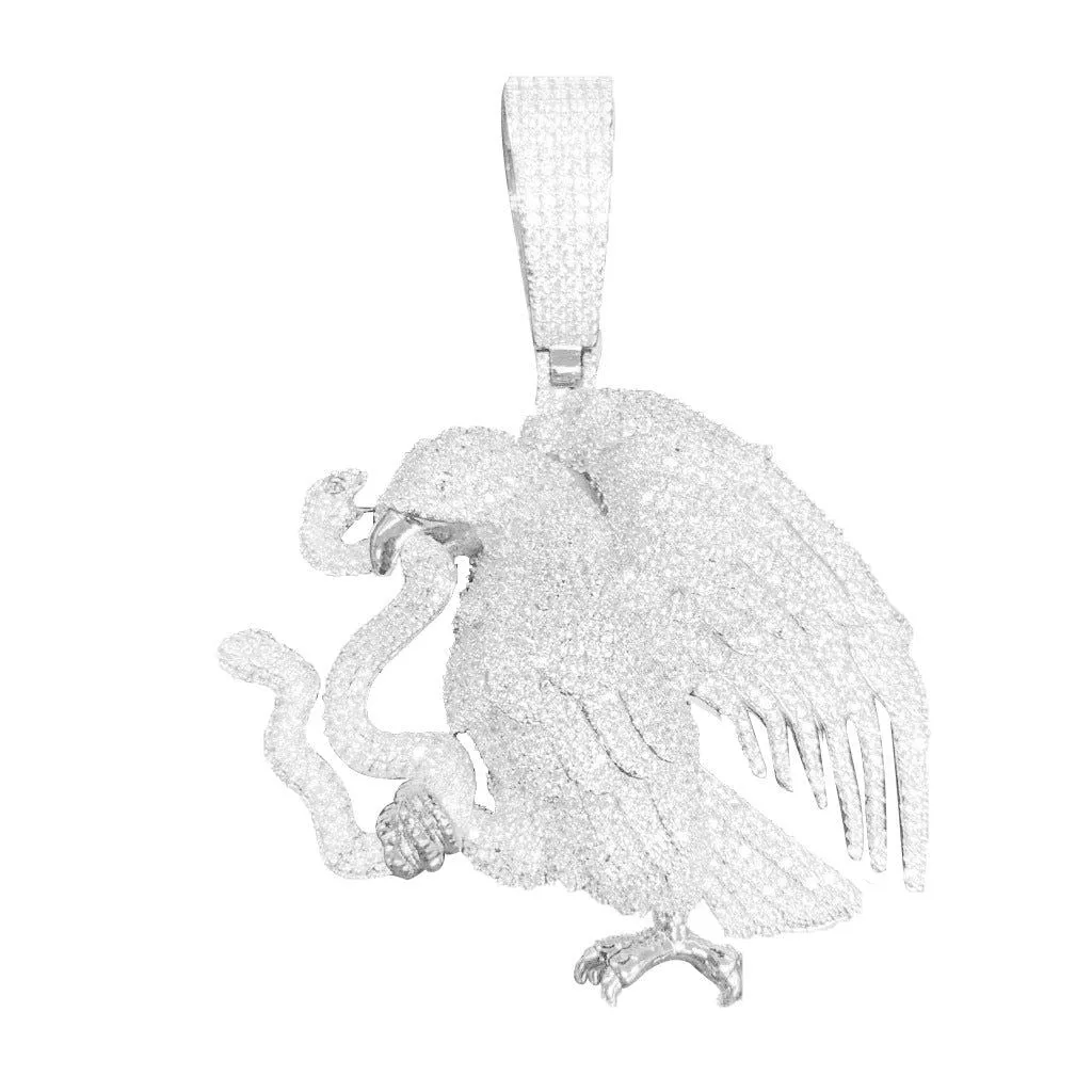 3D Eagle Snake Icy Custom Hip Hop White Gold Tone Pendant