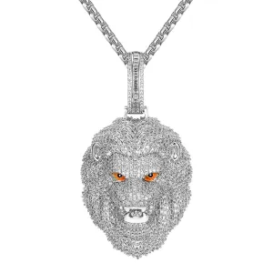 3D Lion Roaring White Gold Tone Icy Custom Mens Pendant