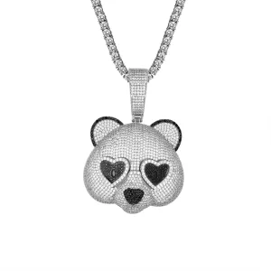 3D Panda Icy Custom Hip Hop White Gold Tone Pendant