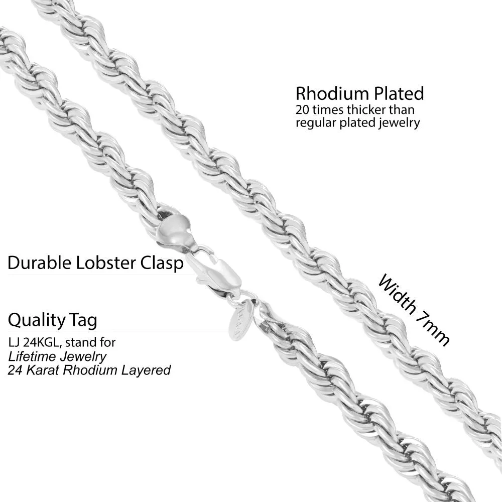 7mm Rope Chain Rhodium (White Gold)