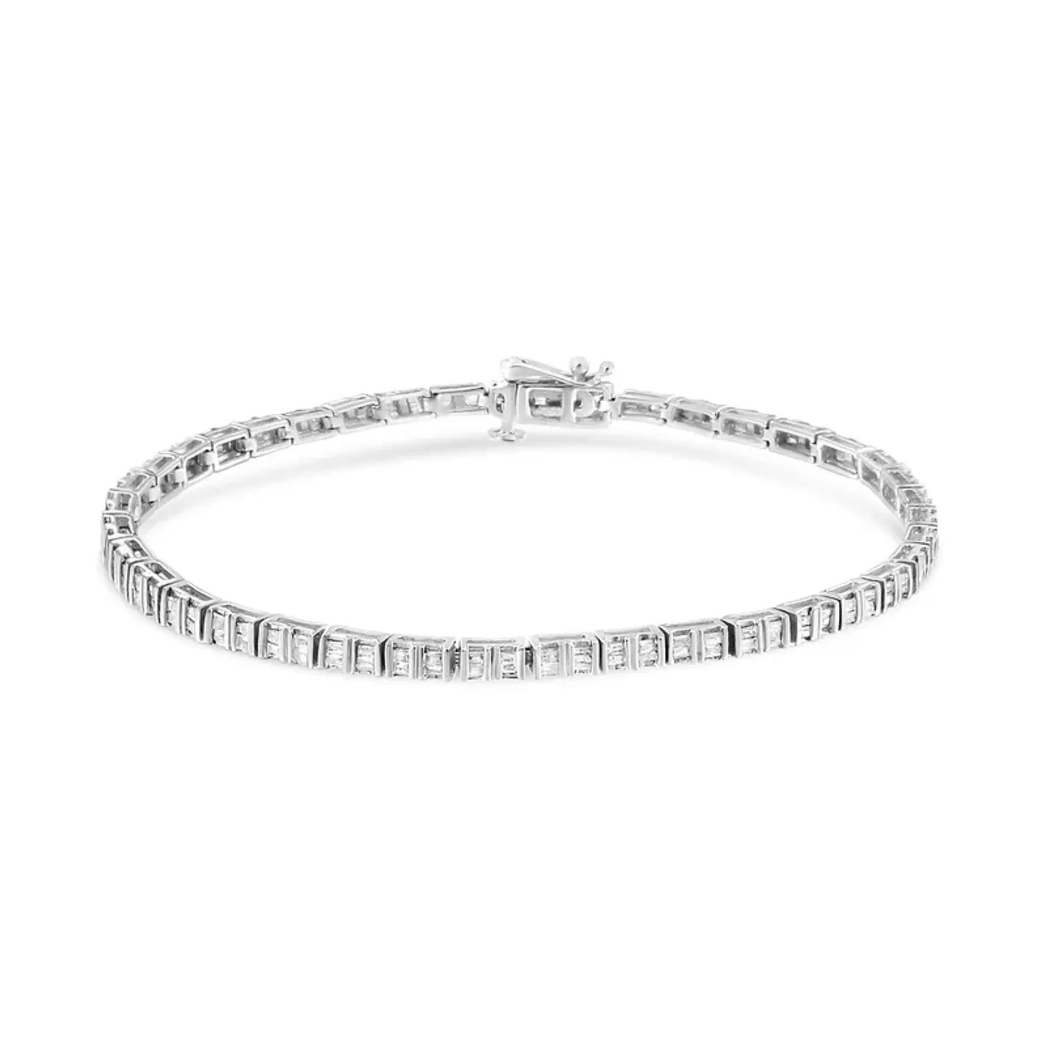 .925 Sterling Silver 1-1/10 Cttw Baguette Diamond Channel Set Link Tennis Bracelet (H-I Color, I2-I3 Clarity) - 7"