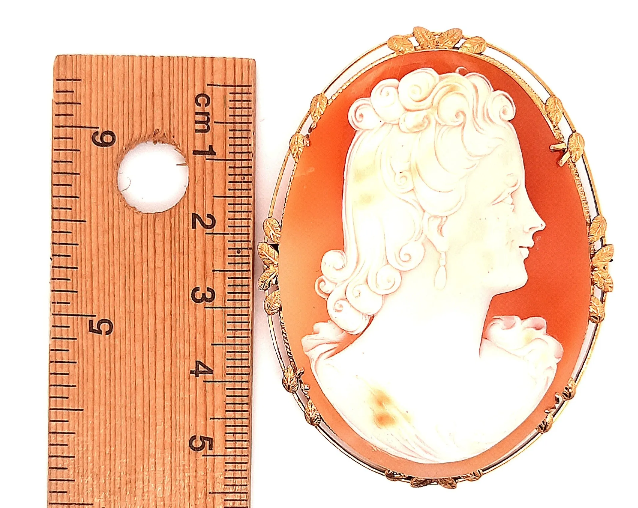 9ct Yellow Gold Portrait Cameo Brooch with Safety Chain & Pin