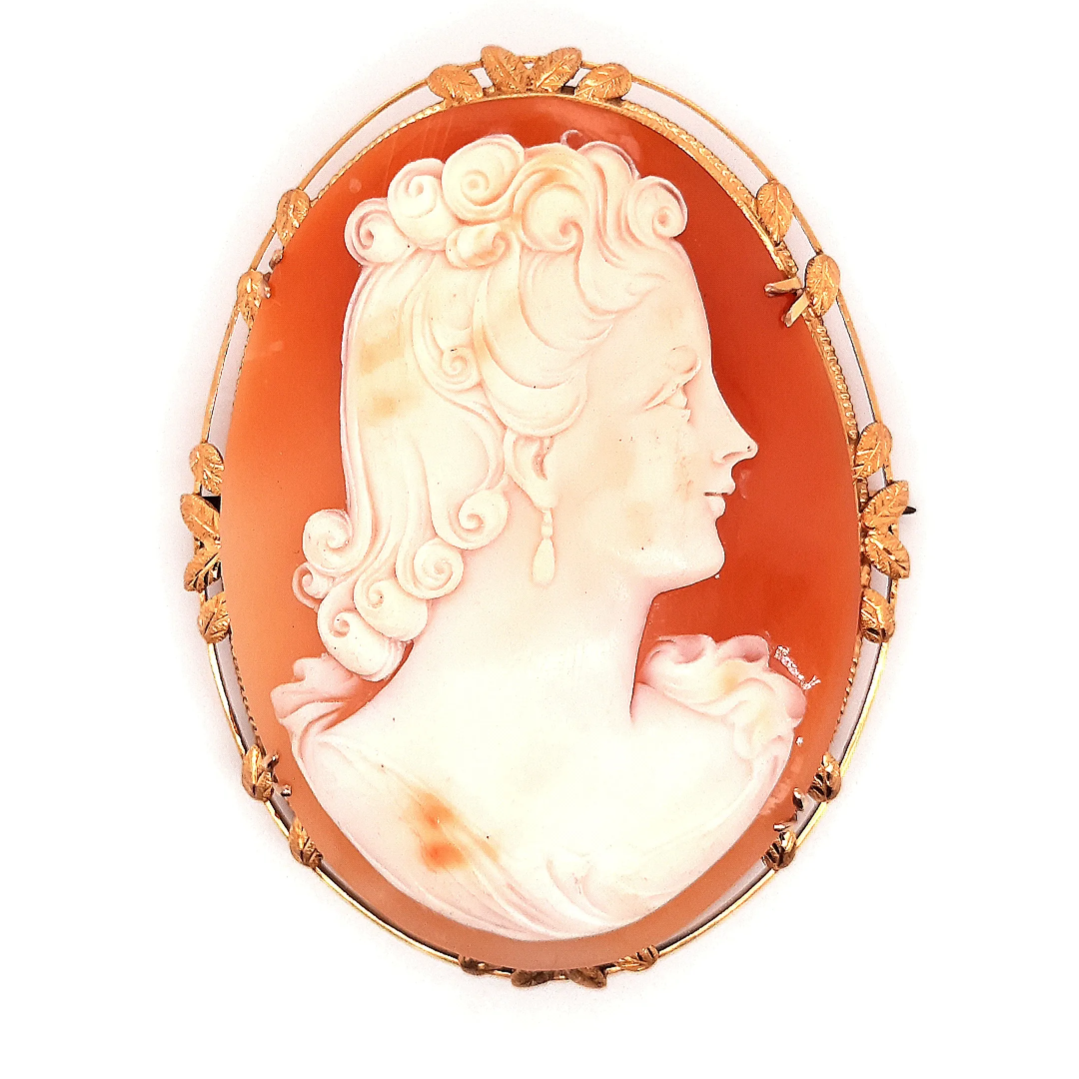 9ct Yellow Gold Portrait Cameo Brooch with Safety Chain & Pin