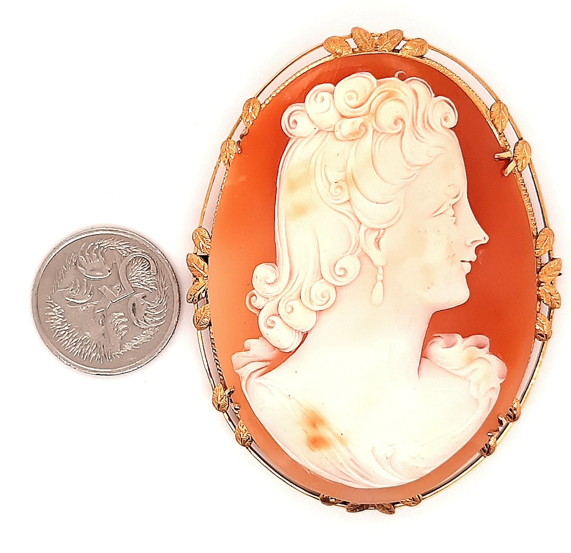 9ct Yellow Gold Portrait Cameo Brooch with Safety Chain & Pin