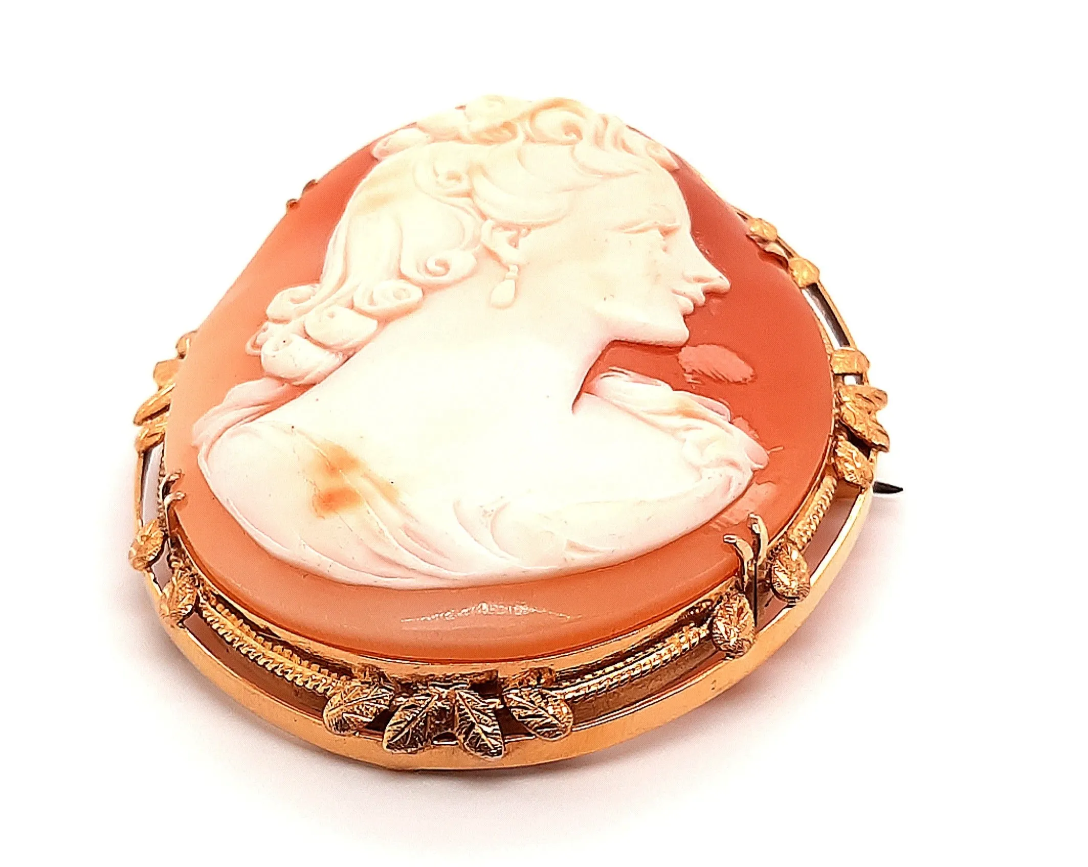 9ct Yellow Gold Portrait Cameo Brooch with Safety Chain & Pin