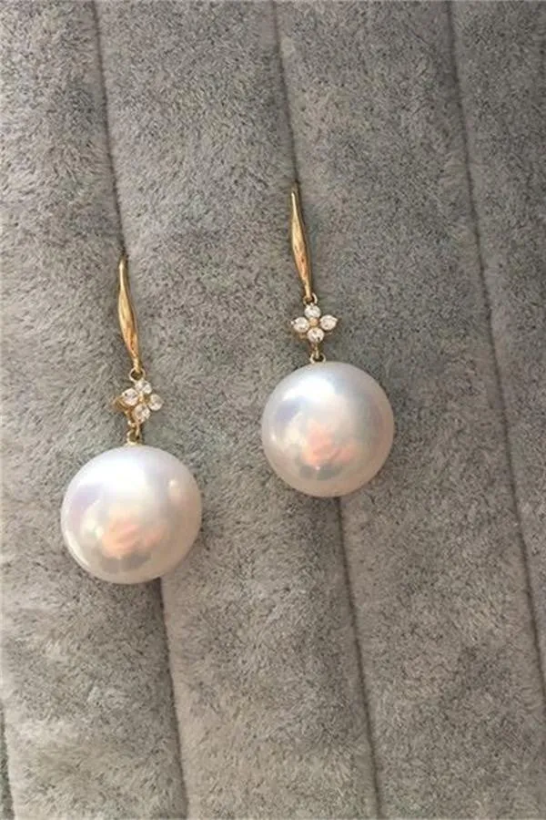 AA Quality 13-14mm Edison Pearl Dangling Earrings with 18K Gold Posts P15