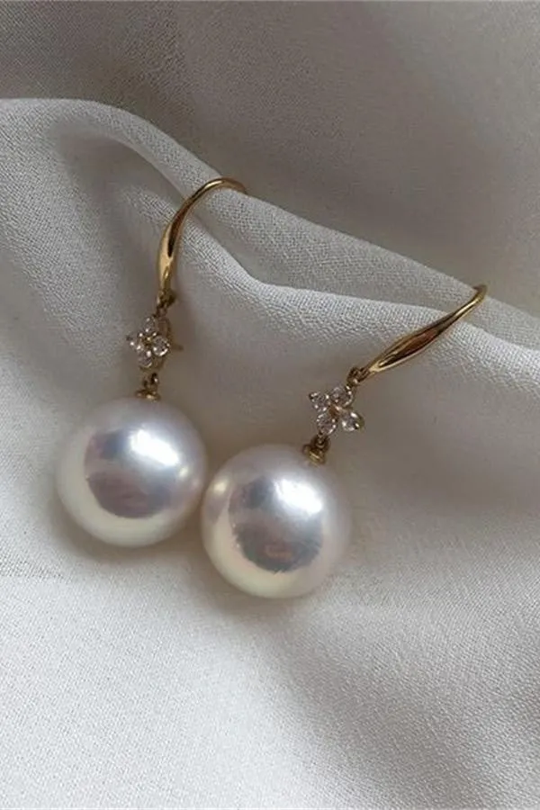 AA Quality 13-14mm Edison Pearl Dangling Earrings with 18K Gold Posts P15