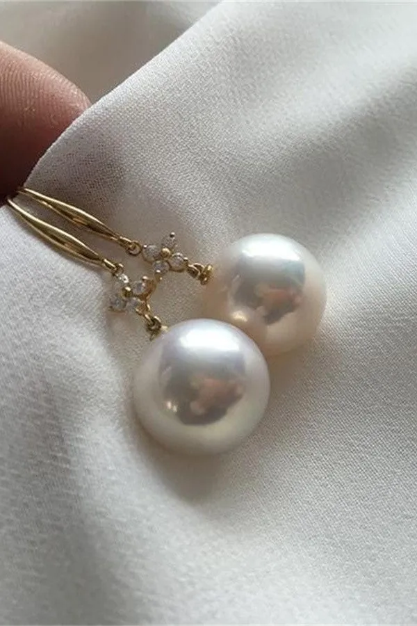 AA Quality 13-14mm Edison Pearl Dangling Earrings with 18K Gold Posts P15