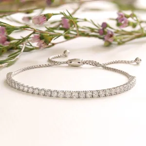 Adjustable Tennis Chain Bracelet, Platinum Plated Sterling Silver