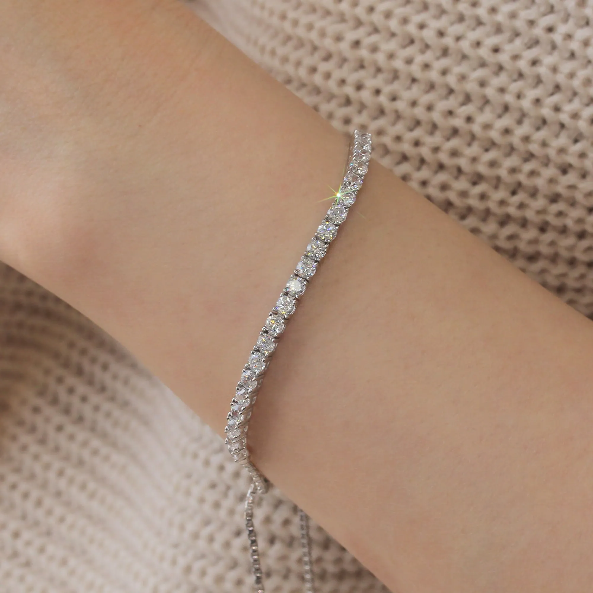 Adjustable Tennis Chain Bracelet, Platinum Plated Sterling Silver