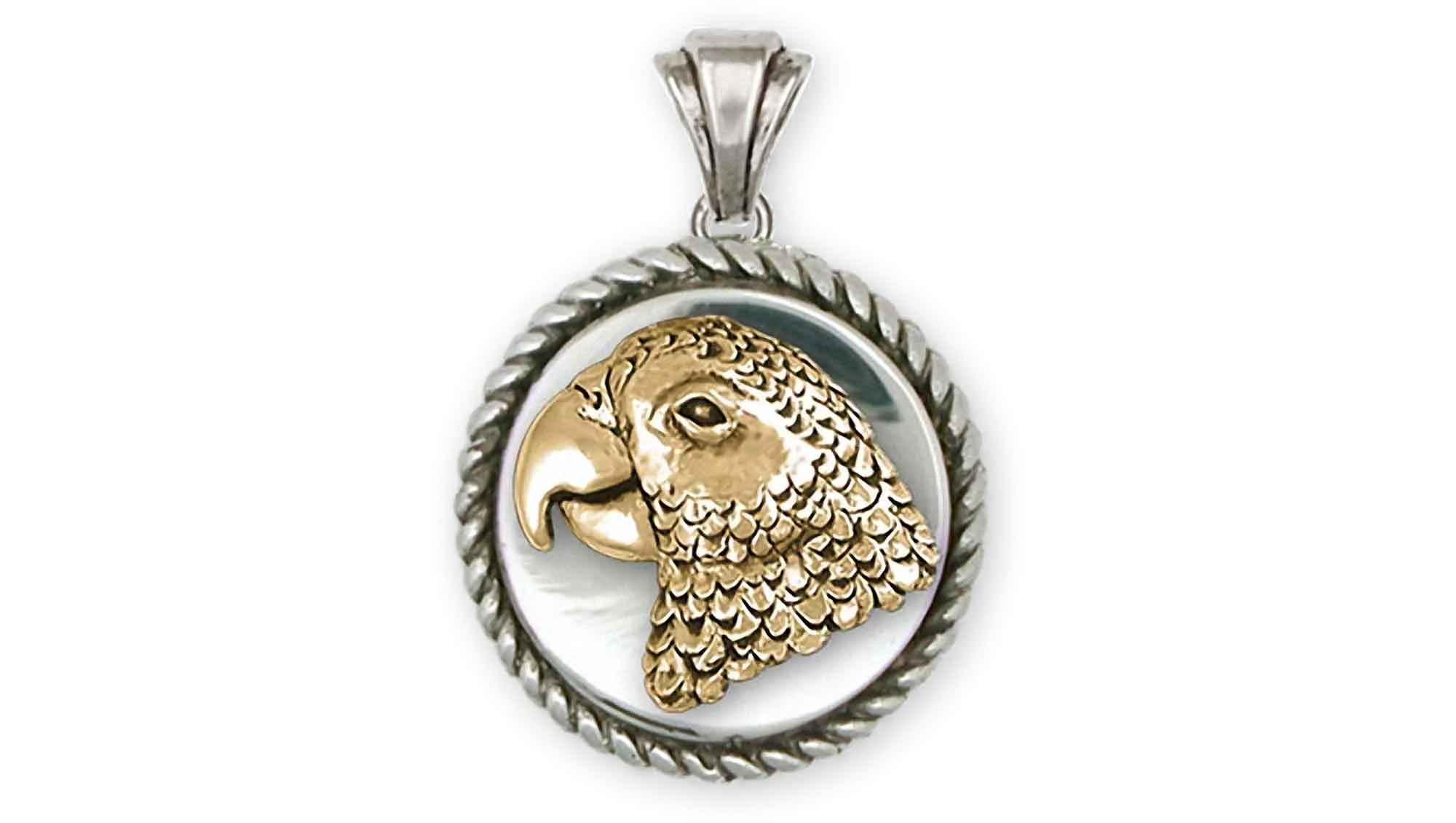 African Grey Jewelry Silver And 14k Gold Handmade African Grey Pendant  AFG3X-TNDP