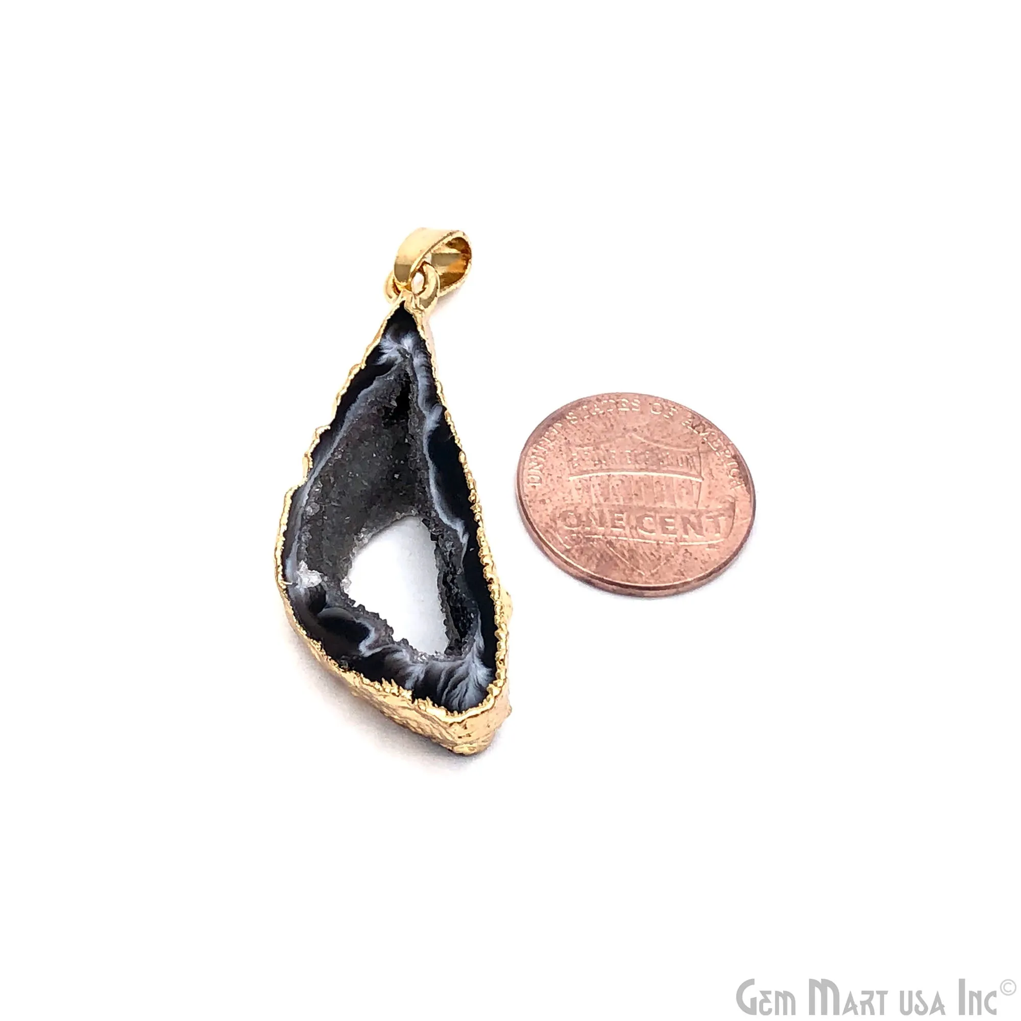 Agate Geode Druzy 38x14mm Single Bail Gold Electroplated Gemstone Pendant