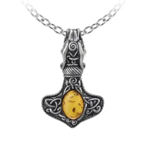 Amulet Of Power & Protection Amber Dragon Thorhammer Pendant Necklace