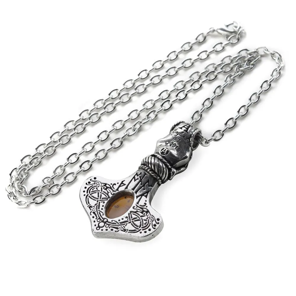 Amulet Of Power & Protection Amber Dragon Thorhammer Pendant Necklace