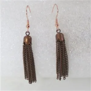 Antique Copper Chain Tassel Drop Earrings