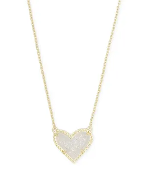 Ari Heart Gold Extended Length Pendant Necklace in Iridescent Drusy Drusy