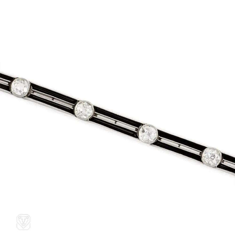 Art Deco diamond and onyx bar link bracelet