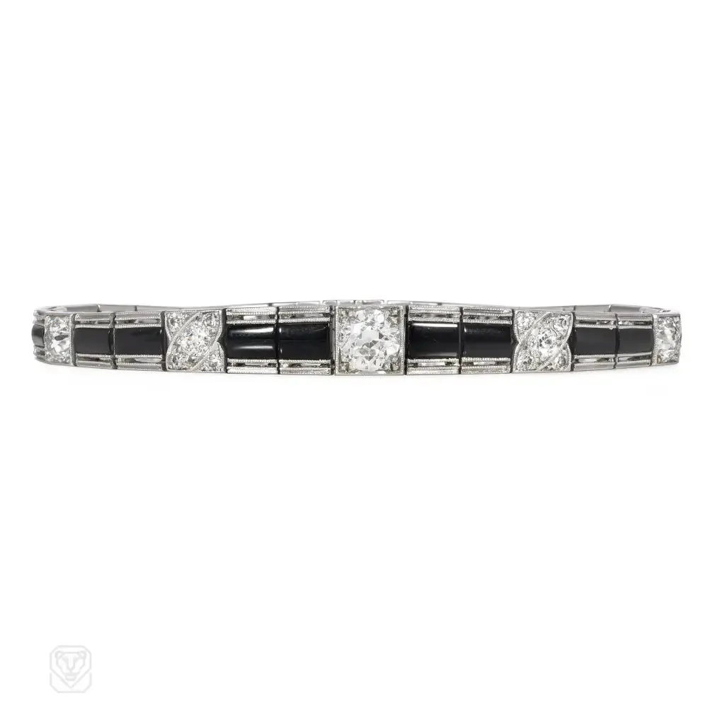 Art Deco diamond and onyx line bracelet