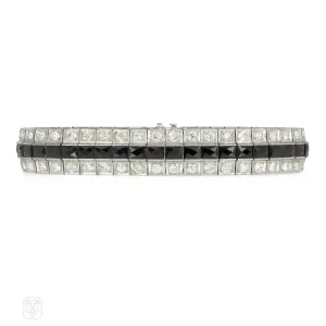 Art Deco diamond and onyx three row line bracelet