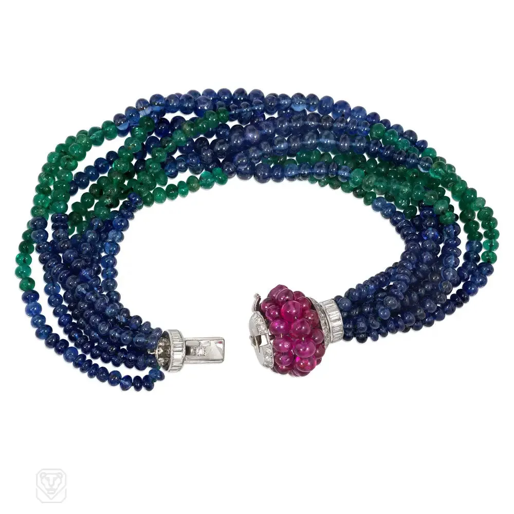 Art Deco multi-gem torsade bracelet