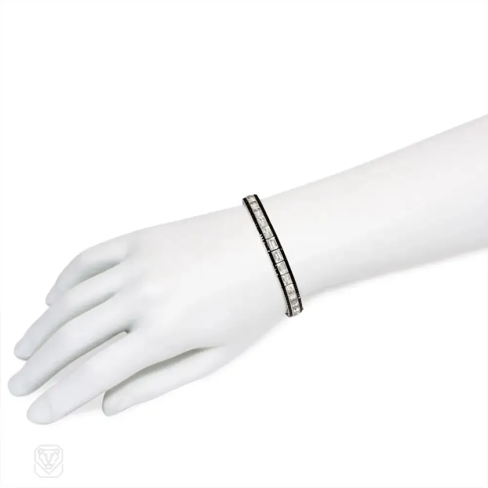 Art Deco white topaz and onyx bracelet, Oscar Heyman